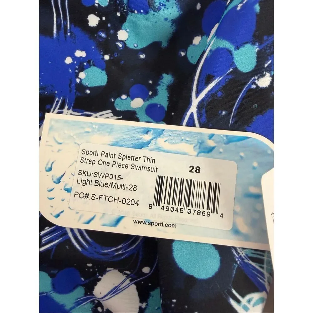 Sporti Youth 28 Paint Splatter Thin Strap One Piece Swimsuit Blue